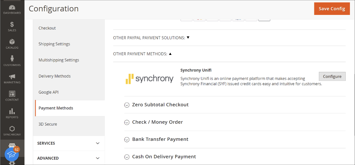 Configure for Synchrony Unifi Magento