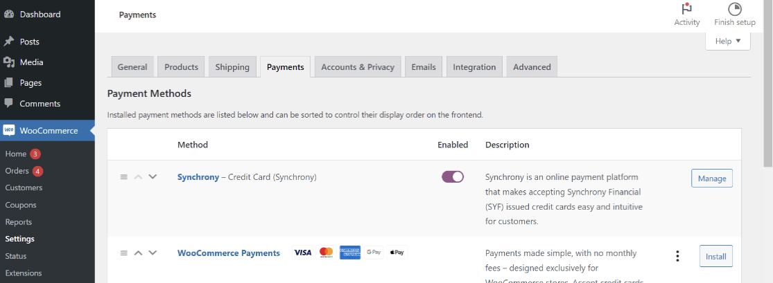 WOO Synchrony payment method
